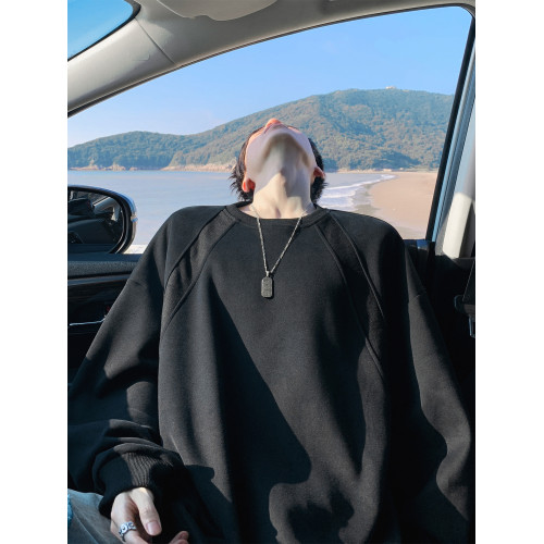 美式加絨重磅圓領衛衣男款秋季寬松無帽長袖內搭t恤男生早秋上衣 美式加絨重磅圓領衛衣男款秋季寬松無帽長袖內搭t恤男生早秋上衣