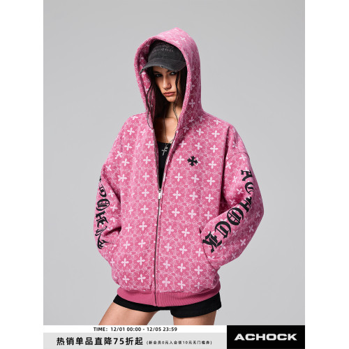 【Achock官方店】街頭復古哥特字滿印重工外套美式百搭連帽衛衣男 【Achock官方店】街頭復古哥特字滿印重工外套美式百搭連帽衛衣男