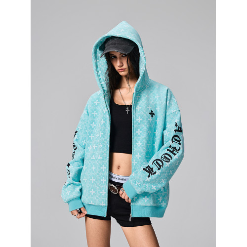 【Achock官方店】街頭復古哥特字滿印重工外套美式百搭連帽衛衣男 【Achock官方店】街頭復古哥特字滿印重工外套美式百搭連帽衛衣男