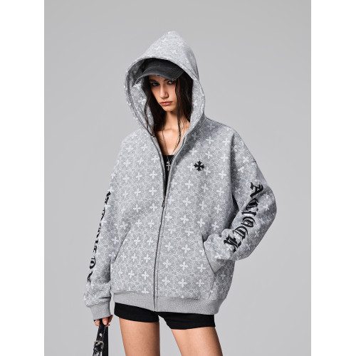 【Achock官方店】街頭復古哥特字滿印重工外套美式百搭連帽衛衣男 【Achock官方店】街頭復古哥特字滿印重工外套美式百搭連帽衛衣男