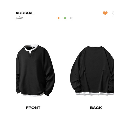 大碼假兩件亨利領衛衣男2025新款韓版寬松百搭休閒套頭內搭打底衫 大碼假兩件亨利領衛衣男2025新款韓版寬松百搭休閒套頭內搭打底衫