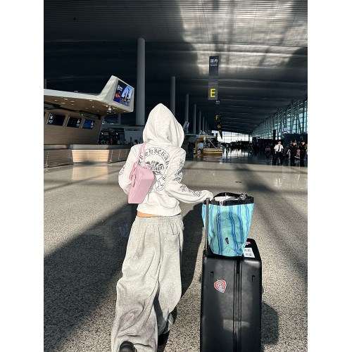 CGGA美式復古袖邊哥特字母印花連帽開衫衛衣男女春秋寬松休閒外套