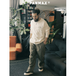 PANMAX大碼男裝潮牌肌理感純色衛衣潮酷工裝打底衫套頭圓領衛衣