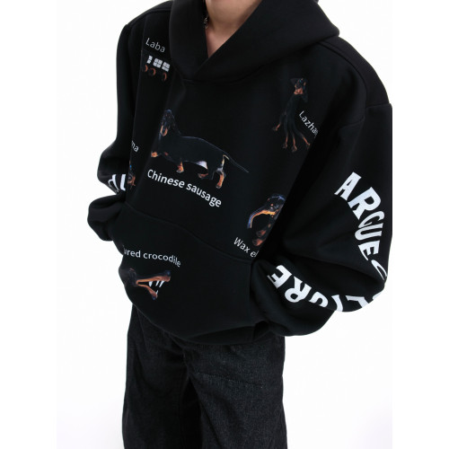 ArguE CulturE奇趣貼貼*趣味抽象臘腸狗短款連帽衛衣寬松情侶上衣 ArguE CulturE奇趣貼貼*趣味抽象臘腸狗短款連帽衛衣寬松情侶上衣