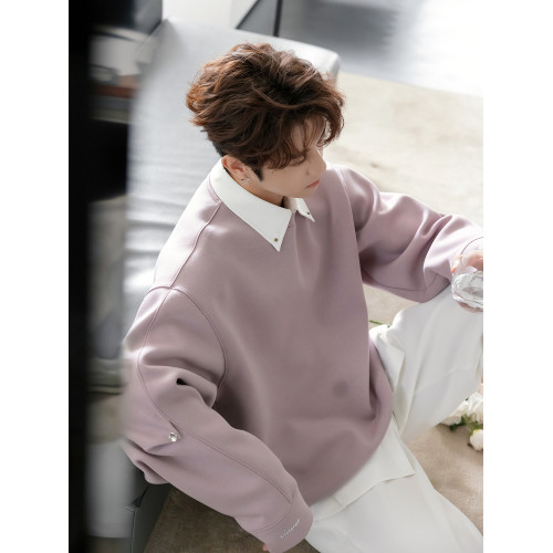 CHICERRO西西裡男裝粉色基礎款學院風金屬釦圓領衛衣男潮百搭高級 CHICERRO西西裡男裝粉色基礎款學院風金屬釦圓領衛衣男潮百搭高級