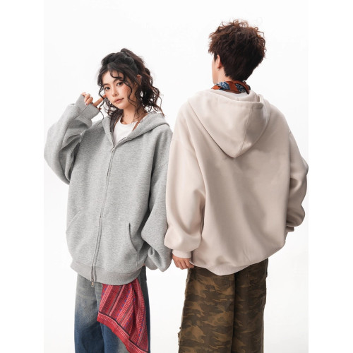 美式復古純色連帽衛衣男女秋季oversize情侶外套寬松百搭開衫上衣 美式復古純色連帽衛衣男女秋季oversize情侶外套寬松百搭開衫上衣