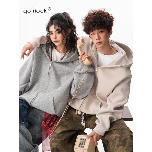 美式復古純色連帽衛衣男女秋季oversize情侶外套寬松百搭開衫上衣 美式復古純色連帽衛衣男女秋季oversize情侶外套寬松百搭開衫上衣