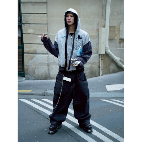 GRAILZ PROJECT GR美式水洗做舊破壞刺綉戰馬拉鍊連帽衫衛衣外套 GRAILZ PROJECT GR美式水洗做舊破壞刺綉戰馬拉鍊連帽衫衛衣外套