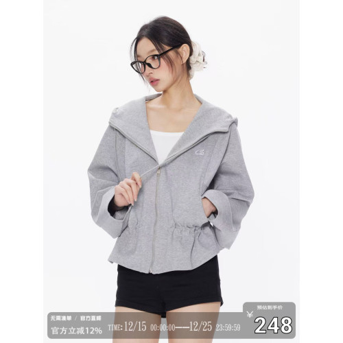 CODICE LAB 空氣層可調節抽褶花苞邊收腰連帽衛衣寬松短款上衣 CODICE LAB 空氣層可調節抽褶花苞邊收腰連帽衛衣寬松短款上衣