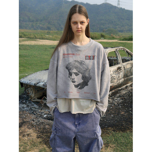 SONGAADON 25FW Babsi人像印花水洗套頭衛衣 SONGAADON 25FW Babsi人像印花水洗套頭衛衣