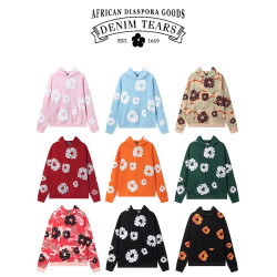 高版本DENIM TEARS木棉花髮泡美式秋冬連帽加絨衛衣男女帽衫加厚