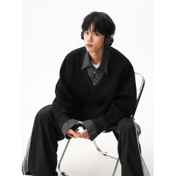 高智感假兩件POLO衛衣男秋季寬松撞色拼接長袖miu系加厚情侶外套