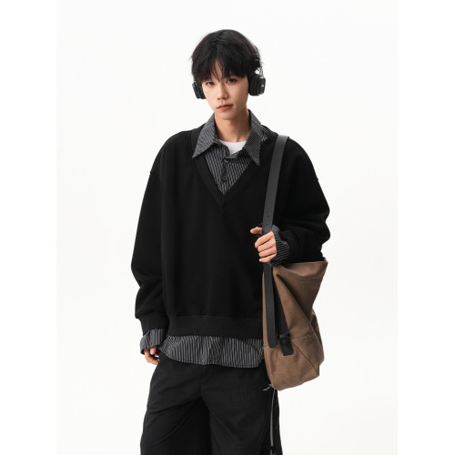 高智感假兩件POLO衛衣男秋季寬松撞色拼接長袖miu系加厚情侶外套 高智感假兩件POLO衛衣男秋季寬松撞色拼接長袖miu系加厚情侶外套