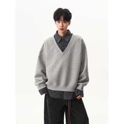 高智感假兩件POLO衛衣男秋季寬松撞色拼接長袖miu系加厚情侶外套 高智感假兩件POLO衛衣男秋季寬松撞色拼接長袖miu系加厚情侶外套