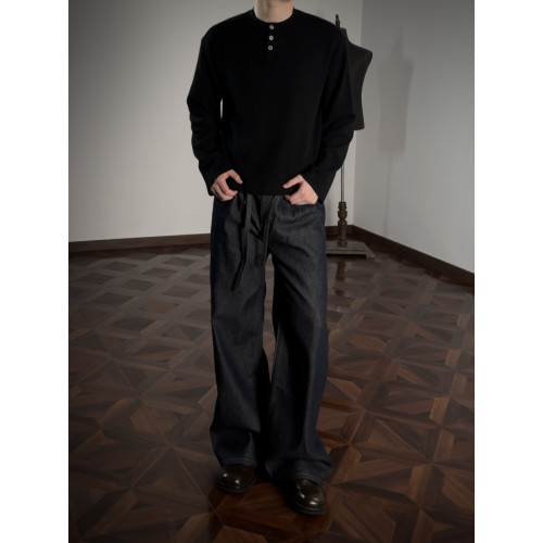 Oclin軟糯華夫格亨利領復古麥穗釦克羅風格基礎口糧長袖正肩微廓 Oclin軟糯華夫格亨利領復古麥穗釦克羅風格基礎口糧長袖正肩微廓