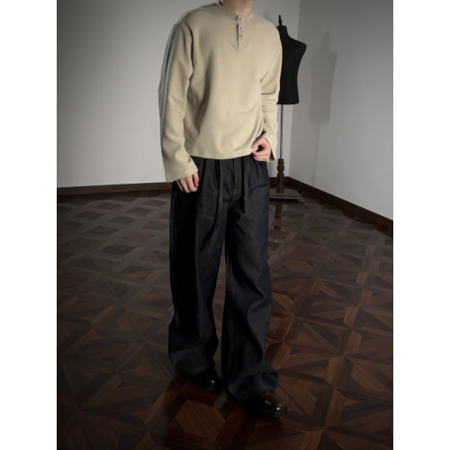 Oclin軟糯華夫格亨利領復古麥穗釦克羅風格基礎口糧長袖正肩微廓 Oclin軟糯華夫格亨利領復古麥穗釦克羅風格基礎口糧長袖正肩微廓