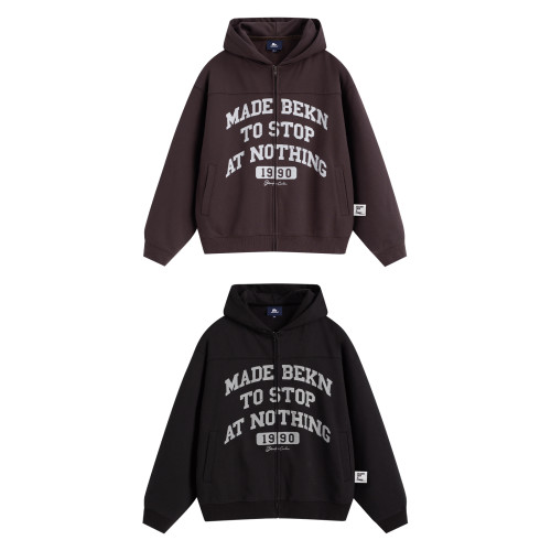 BELLKENIDEA 復古字母做舊感印花連帽開衫衛衣男女寬鬆百搭外套