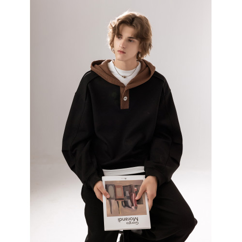 CHOR高級感休閒簡約半開襟連帽肌理針織拼色衛衣男生秋冬季上衣潮 CHOR高級感休閒簡約半開襟連帽肌理針織拼色衛衣男生秋冬季上衣潮