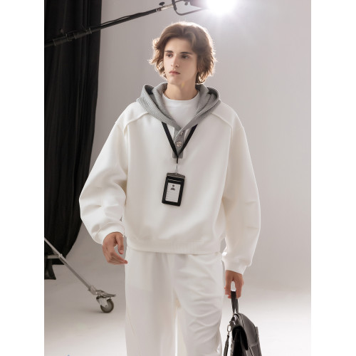 CHOR高級感休閒簡約半開襟連帽肌理針織拼色衛衣男生秋冬季上衣潮 CHOR高級感休閒簡約半開襟連帽肌理針織拼色衛衣男生秋冬季上衣潮