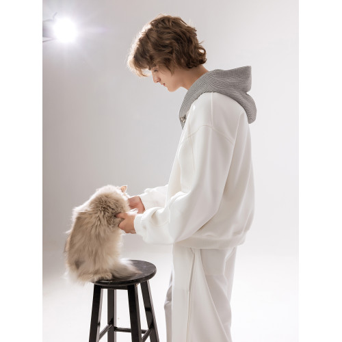 CHOR高級感休閒簡約半開襟連帽肌理針織拼色衛衣男生秋冬季上衣潮 CHOR高級感休閒簡約半開襟連帽肌理針織拼色衛衣男生秋冬季上衣潮