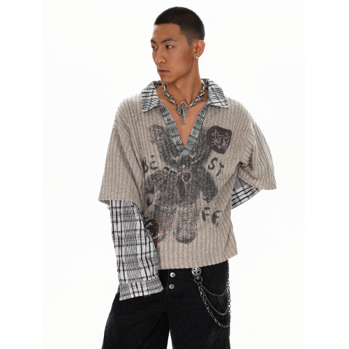 XPKAEAX 龐克風罩衫女早秋薄款衛衣高街V領假兩件長袖T恤美式上衣 XPKAEAX 龐克風罩衫女早秋薄款衛衣高街V領假兩件長袖T恤美式上衣