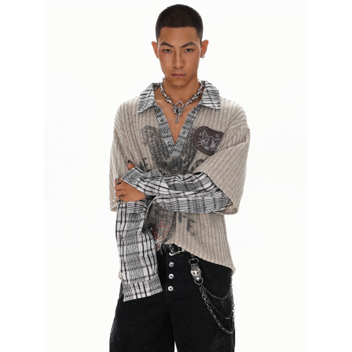 XPKAEAX 龐克風罩衫女早秋薄款衛衣高街V領假兩件長袖T恤美式上衣 XPKAEAX 龐克風罩衫女早秋薄款衛衣高街V領假兩件長袖T恤美式上衣