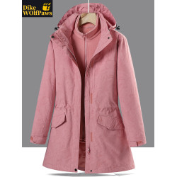 戶外中長款沖鋒衣女潮三合一可拆卸2025新款加絨加厚迷彩冬季外套