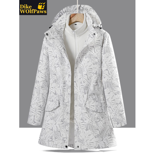 戶外中長款沖鋒衣女潮三合一可拆卸2025新款加絨加厚迷彩冬季外套