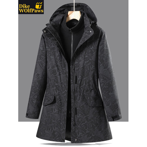 戶外中長款沖鋒衣女潮三合一可拆卸2025新款加絨加厚迷彩冬季外套