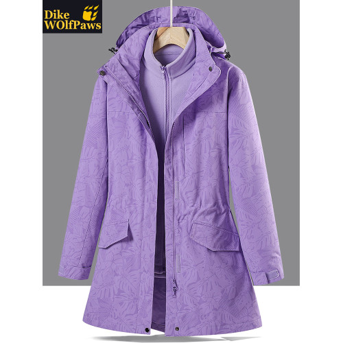 戶外中長款沖鋒衣女潮三合一可拆卸2025新款加絨加厚迷彩冬季外套