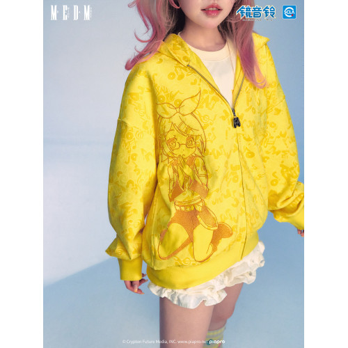 MEDMx初音未來滿印迷彩休閒拉鍊帽衫女卡通風情侶開衫連帽衛衣秋