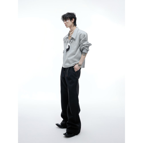 ArguE CulturE歸韻*條紋領巾飄帶拼接V領POLO衫寬松高級長袖衛衣 ArguE CulturE歸韻*條紋領巾飄帶拼接V領POLO衫寬松高級長袖衛衣