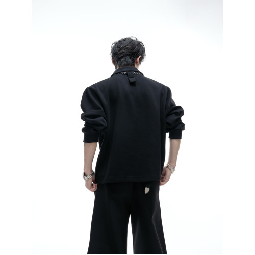 ArguE CulturE歸韻*條紋領巾飄帶拼接V領POLO衫寬松高級長袖衛衣 ArguE CulturE歸韻*條紋領巾飄帶拼接V領POLO衫寬松高級長袖衛衣