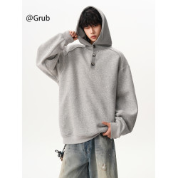 重磅針織連帽衛衣男女秋季美式復古灰色情侶外套寬松大碼運動上衣