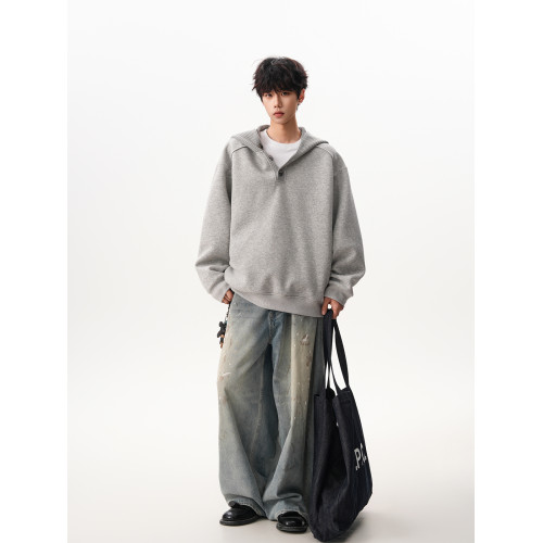 重磅針織連帽衛衣男女秋季美式復古灰色情侶外套寬松大碼運動上衣 重磅針織連帽衛衣男女秋季美式復古灰色情侶外套寬松大碼運動上衣