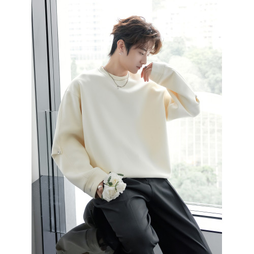 CHICERRO西西裡男裝粉色基礎款學院風金屬釦圓領衛衣男潮百搭高級 CHICERRO西西裡男裝粉色基礎款學院風金屬釦圓領衛衣男潮百搭高級