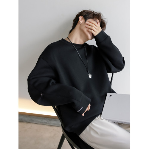 CHICERRO西西裡男裝粉色基礎款學院風金屬釦圓領衛衣男潮百搭高級 CHICERRO西西裡男裝粉色基礎款學院風金屬釦圓領衛衣男潮百搭高級