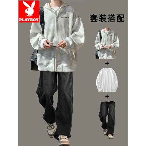 花花公子美式紥染設計感重磅開衫連帽衛衣男士秋冬季寬松加絨套裝 花花公子美式紥染設計感重磅開衫連帽衛衣男士秋冬季寬松加絨套裝