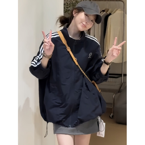 休閒寬松條紋撞色拼接沖鋒衣女裝2025新款早秋季百搭顯瘦外套上衣 休閒寬松條紋撞色拼接沖鋒衣女裝2025新款早秋季百搭顯瘦外套上衣