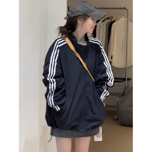 休閒寬松條紋撞色拼接沖鋒衣女裝2025新款早秋季百搭顯瘦外套上衣 休閒寬松條紋撞色拼接沖鋒衣女裝2025新款早秋季百搭顯瘦外套上衣