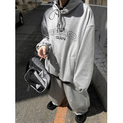 Aurocean 復古刺綉連帽衛衣 松弛感花灰色重磅純棉寬版廓形帽衫