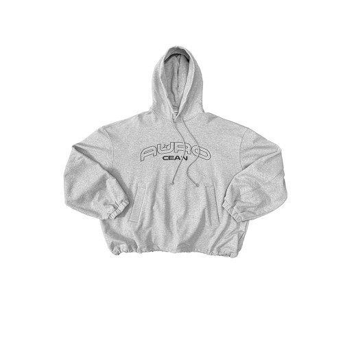 Aurocean 復古刺綉連帽衛衣 松弛感花灰色重磅純棉寬版廓形帽衫 Aurocean 復古刺綉連帽衛衣 松弛感花灰色重磅純棉寬版廓形帽衫