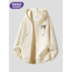 唐獅集團DESSO衛衣男加絨加厚新款春秋外套灰色拉鍊開衫連帽美式