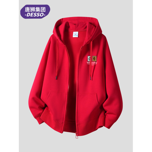 唐獅集團DESSO衛衣男加絨加厚新款春秋外套灰色拉鍊開衫連帽美式