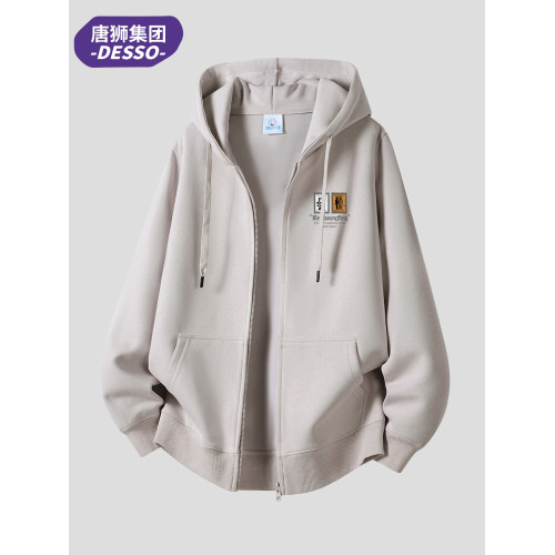 唐獅集團DESSO衛衣男加絨加厚新款春秋外套灰色拉鍊開衫連帽美式