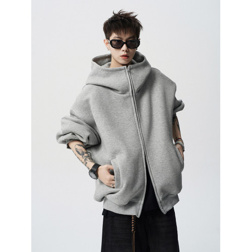 美式重磅開衫衛衣男秋季潮牌慵懶風連帽外套高街痞帥休閒高領帽衫