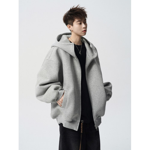 美式重磅開衫衛衣男秋季潮牌慵懶風連帽外套高街痞帥休閒高領帽衫