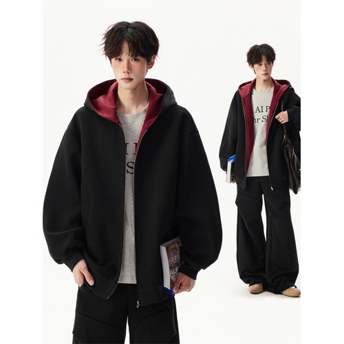 潮牌拼色連帽衛衣男秋季復古寬松學院風運動開衫高街百搭情侶外套 潮牌拼色連帽衛衣男秋季復古寬松學院風運動開衫高街百搭情侶外套