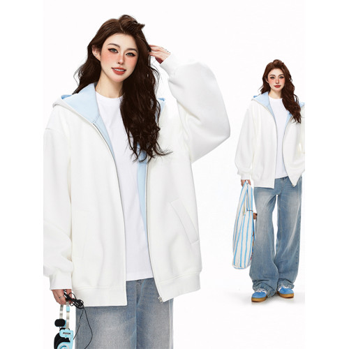 潮牌拼色連帽衛衣男秋季復古寬松學院風運動開衫高街百搭情侶外套 潮牌拼色連帽衛衣男秋季復古寬松學院風運動開衫高街百搭情侶外套