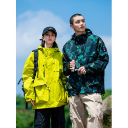 戶外沖鋒衣男女外套防水防風亮色美式夾克登山服武功山川西藏旅遊